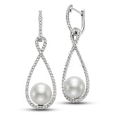 FRESHWATER PEARL AND DIAMOND DANGLE EARRINGS